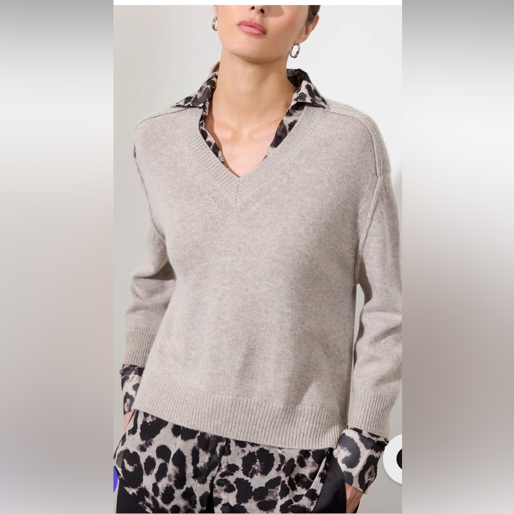 Brochu Walker Wool/Cashmere Animal Print V-Neck Sweater S
